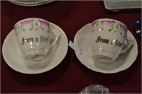 2 early demi cup & saucers
