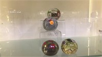4 PC LOT OF HANDMADE PAPERWEIGHTS