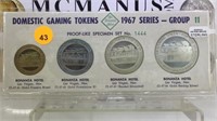 SET OF 1967 GAMING TOKENS WITH STERLING SILVER