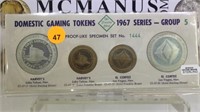 SET OF 1967 GAMING TOKENS WITH STERLING SILVER