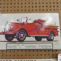 Tin firetruck sign