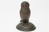 Bronze Owl Figure with Glass Eyes, Vintage