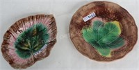 TWO 19TH C. MAJOLICA LEAF STYLE DISHES