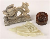 3 CHINESE SOFTSTONE CARVINGS CHOP