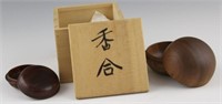 (2) JAPANESE WOOD KOGO INCENSE BOX
