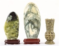 3 CARVED STONE DECORATIVE PIECES