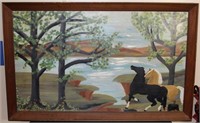 OIL ON BOARD PAINTING | LANDSCAPE W/ HORSES