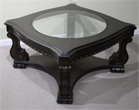 GLASS TOP WOODEN COFFEE TABLE