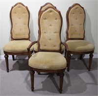 4 WICKER BACK CHAIRS WITH YELLOW CUSHIONS