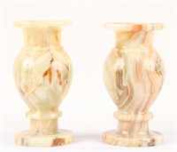 PAIR OF SMALL CARVED GREEN ONYX VASES
