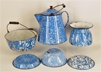 Collection Of Vintage Blue Enamel Ware