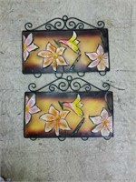 Two metal  plaque with flowers, wall decor