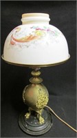 Heavy brass table lamp & glass shade