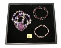 Lot, purple beaded bracelets