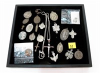 Lot, religious medals and tokens, some sterling