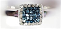 Sterling silver blue and white diamond square halo