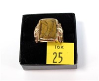 10K Yellow gold men's carved tiger eye ring