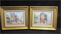 Pair of Parisian street scenes on canvas