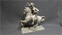 Spelter statue of Col Custard on his horse signed