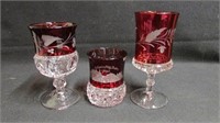 Etched Ruby glass goblets lot