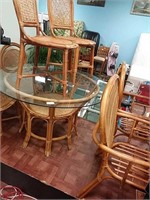 Bamboo glass top dining room table with 6 chairs