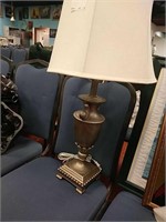Silvertone lamp with white shade