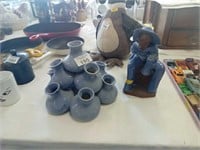 Blue ceramic figure and multivase