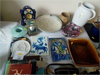 Ceramic plaques, vases and clock , etc