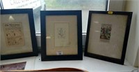 Three vintage framed pictures incl.etching of