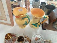 Pair of Burlighware jugs with kingfisher & dragon