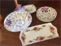 STAFFORDSHIRE FRUIT SET & 2 OTHER DISHES