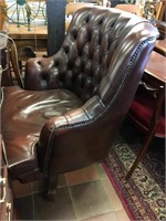 LEATHER BUTTON BACK BROWN OFFICE CHAIR