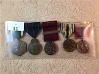 WW11 5 US MARINE MEDALS, ENGRAVED ON BACK