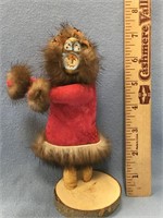 Hand made Alaskan native doll, has wood mask, fur