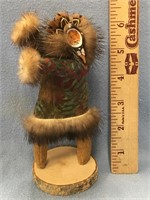Hand made Alaskan native doll, has wood mask, fur