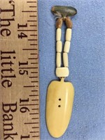 Unusual fossilized ivory key chain, 4" long      (