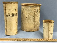 Lot of 3 birch bark cylinders, tallest is approx.
