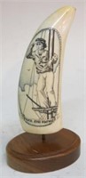 CARVED AND MOUNTED WHALES TOOTH OF SAILOR ON WATCH