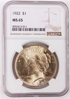 Coin 1922 Peace Silver Dollar NGC MS65