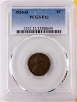 Coin 1924-D Lincoln Cent PCGS F12 Rare!