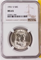 Coin 1951-S Ben Franklin Half Dollar NGC MS65