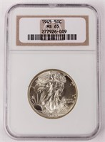 Coin 1945 Walking Liberty Half Dollar NGC MS65