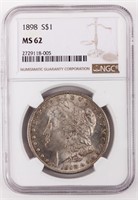 Coin 1898 Morgan Silver Dollar NGC MS62