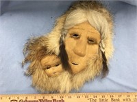 Mother and child hide face mask made with wolf, se
