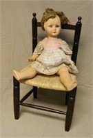 Vintage Doll with Doll Chair.
