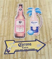 Tecate and Corona Metal Advertising Beer Signs.