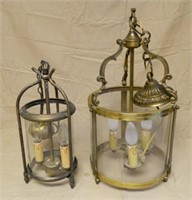 French Brass and Glass Hall Light Fixtures.