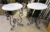 Scrolled Wrought Iron Marble Top Tables.