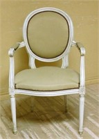 Louis XVI Style Painted Walnut Fauteuil.
