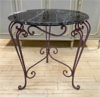 Scrolled Wrought Iron Marble Top Table.